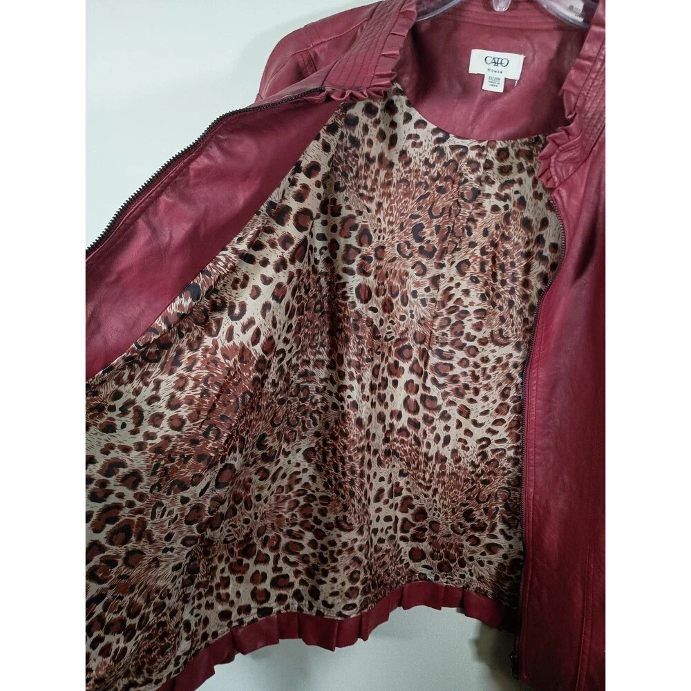Cato Red Faux Leather Womens Motorcycle Bomber Leopard Print Jacket Size 22 / 24